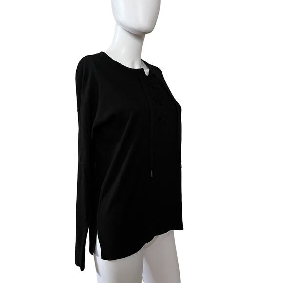 Splendid Black Viscose Cashmere Blend Lace Up Neck Sweater Small - Picture 3 of 6